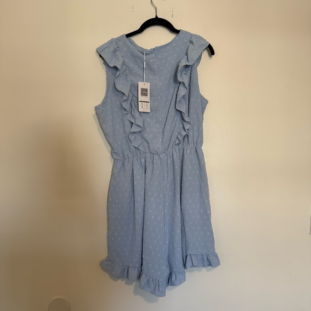 Light Blue Ruffle Lace-Back Romper - Picture 5 of 7